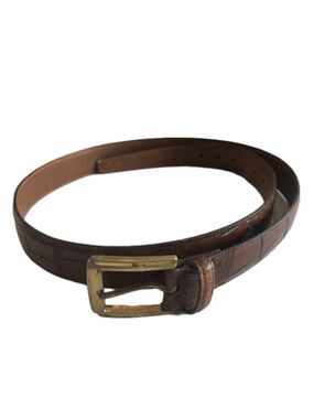 Trafalgar brown reptile embossed leather belt with brass buckle. Size 36